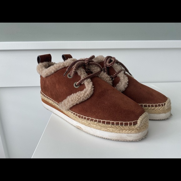 See by Chloe Brown Suede Shearling Platform Espadrille Sneaker - Picture 3 of 13
